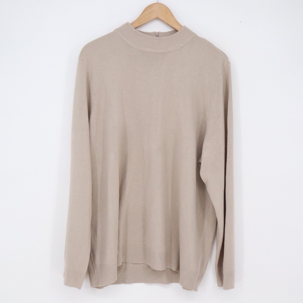 Carolyn Taylor Sweater Women 3X Tan Mock Neck Back Zip Pullover NEW